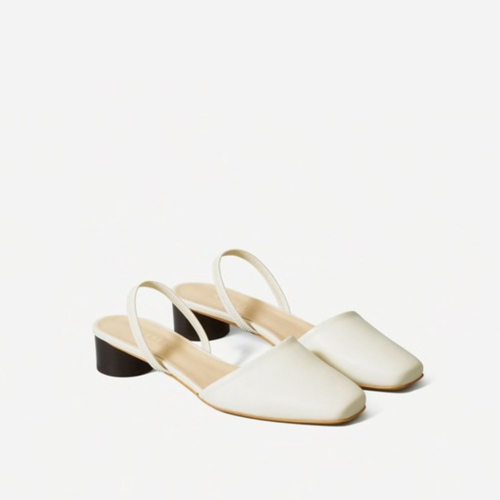 Everlane Tapered Square Toe Slingback in Bone, size 8